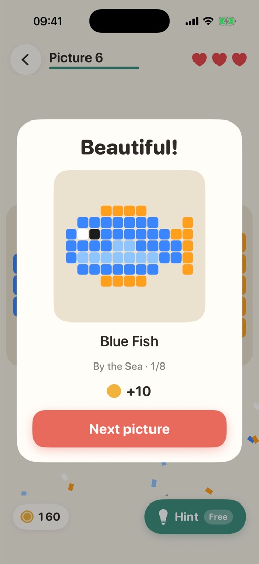 Win card for the Blue Fish painting